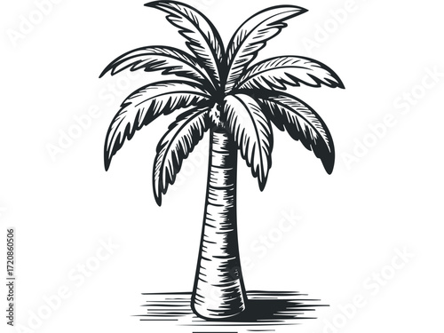 Stylized palm tree sketch on transparent background. Vector hand drawn illustration