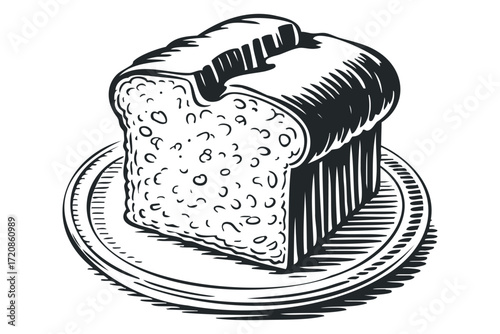 Loaf of Bread on a Plate. Vector hand drawn illustration