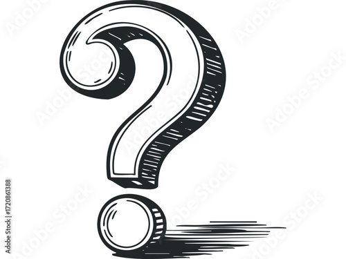 Drawn Question Mark Symbol With Shadow. Vector hand drawn illustration