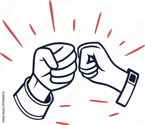 Minimalist outline of two fists bumping together, clean lines.