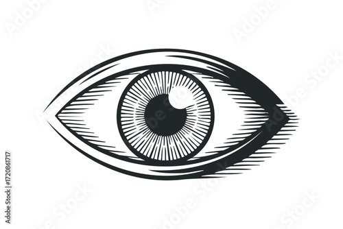 Stylized Eye Symbol Black and White Graphic. Vector hand drawn illustration