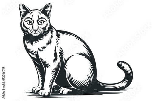 Black and White Feline Animal Portrait. Vector hand drawn illustration
