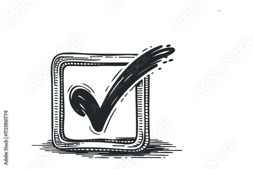 Hand Drawn Check Mark in Box Icon. Vector hand drawn illustration