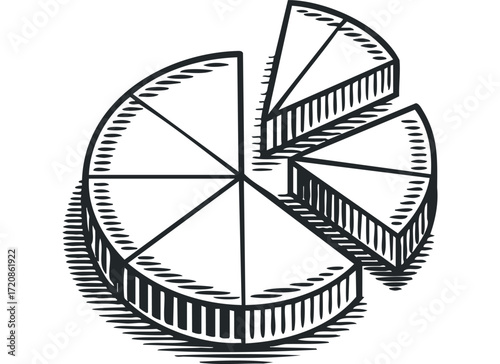 Sketch of a pie chart with slices removed. Vector hand drawn illustration