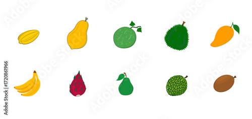 set of tropical fruit vector