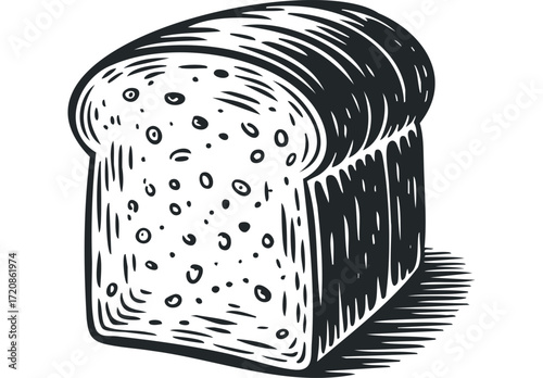Black and White Loaf of Bread Graphic. Vector hand drawn illustration