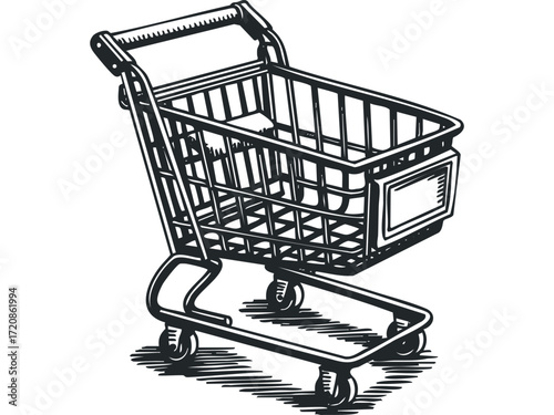 Empty Shopping Cart Metal Frame. Vector hand drawn illustration