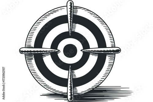 Target with crosshairs and shadow. Vector hand drawn illustration