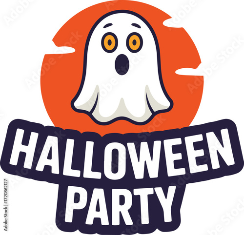 halloween party text design. scary pumpkin jack o lantern with bat ghost and black cat vector illustration