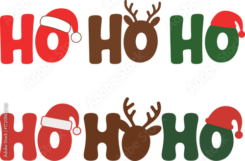Ho Ho Ho Christmas Santa Hat and Reindeer Antlers Festive Holiday