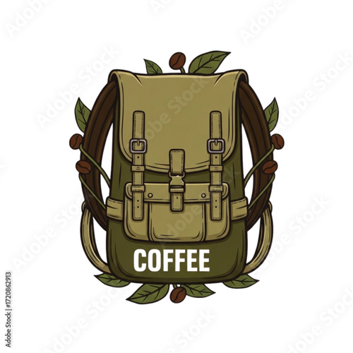 Coffee adventure awaits with this vintage backpack, perfect for travel, exploration, and enjoying your favorite brew on the go, a nomad lifestyle.