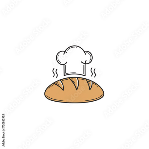 Delicious fresh baked bread with chef's hat, tempting aroma for breakfast, perfect for bakery branding, food blogs and culinary projects