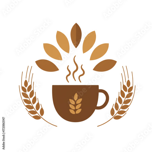 Elegant coffee cup logo design with wheat accents, perfect for bakery, cafe, or food brand, originally a scalable graphic with a clean, modern aesthetic