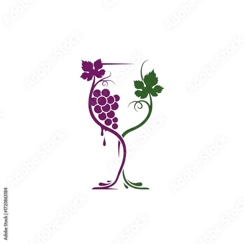 Elegant wine logo concept with grapes and leaves forming the glass, perfect for branding wineries and vineyards, a modern design for wine enthusiasts
