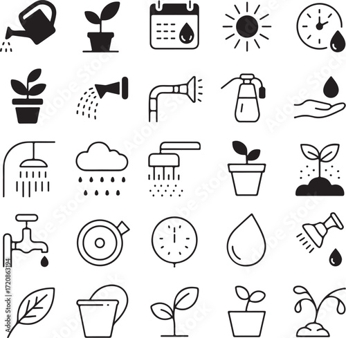 A collection of twenty four simple line art plant icons with transparent background symbol nature