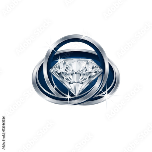 Stunning diamond emblem with sparkling silver rings, perfect for luxury branding, jewelry design, or elegant marketing materials, a symbol of wealth and prestige