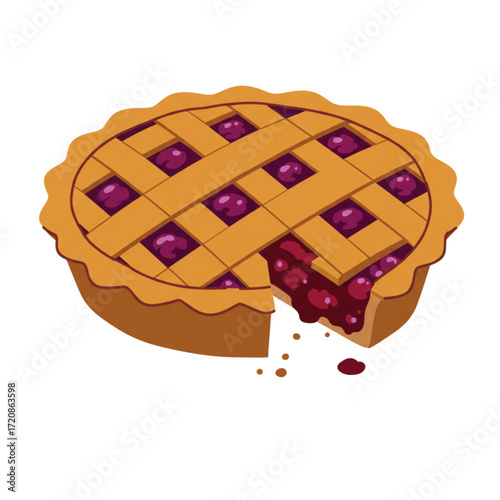 Sweet and delicious homemade cherry pie with lattice crust and slice missing, a tempting dessert for any occasion ready to be devoured!