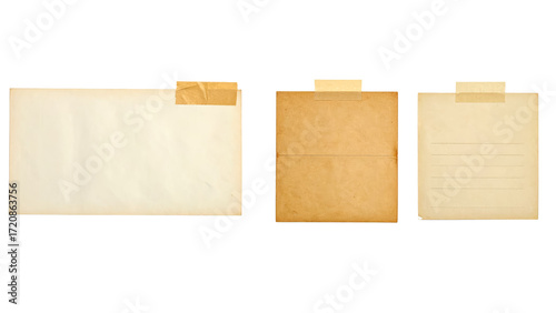 blank note paper vintage taped isolated on transparent png scrapbook design