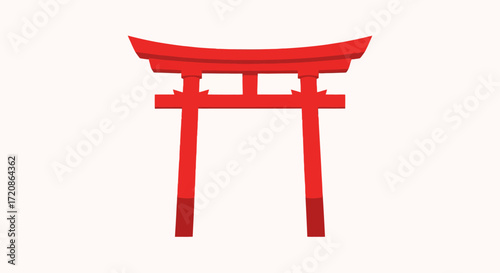 Striking Red Torii Gate Illustration Against a White Backdrop, Perfect for Japanese Culture Promotion and Travel-Related Graphic Design Projects