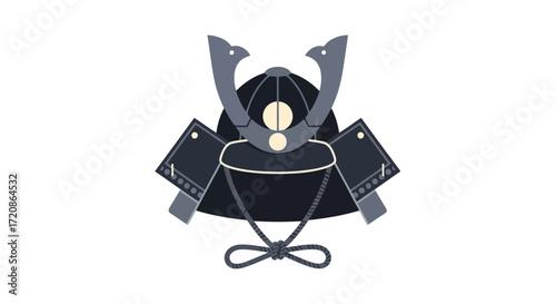Japanese Samurai Helmet Illustration: Symbol of Warrior Culture, Tradition, and Heritage. Suitable for historical content, educational materials, and cultural designs.