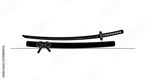 Elegant Katana Sword and Scabbard Silhouette Illustration: Representing Japanese Martial Arts, Tradition, and Cultural Heritage for Historical and Design Projects