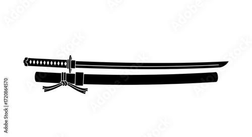 Elegant Silhouette of a Katana Sword and Sheath, Symbolizing Japanese Martial Arts and Cultural Heritage for Historical Presentations and Design Projects.