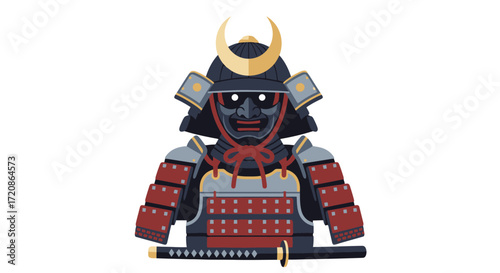 Illustration of a Samurai Warrior in Full Armor, Depicting Japanese Culture and History, Suitable for Educational Materials and Design Projects.