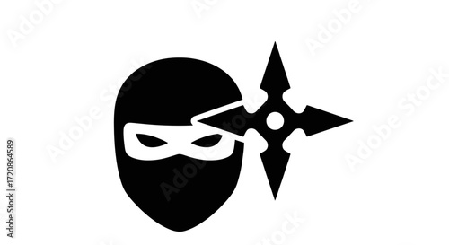 Striking Black and White Ninja Icon Depicting Stealth and Skill, Suitable for Martial Arts, Gaming, and Security-Related Visual Content.