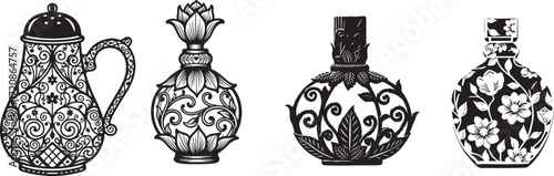 Ornate black and white decorative vessels pitcher