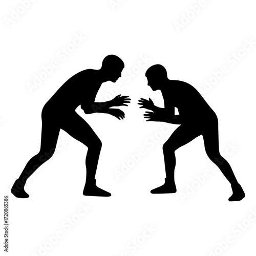Two wrestlers vector silhouette