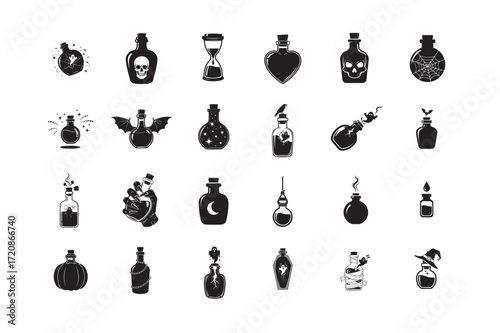 24 bundle Potion Bottle Silhouette  vector for Halloween.