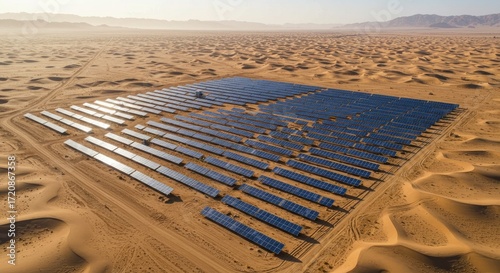 Expansive Solar Farm in Desert Landscape