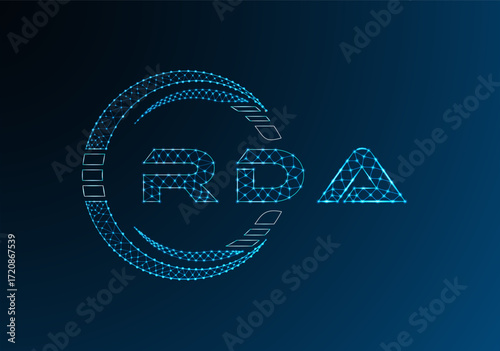 RDA low poly letter logo vector design. RDA lower poly logo design. Low poly logo.