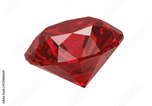 Isolated luxurious ruby gemstone on display, faceted red jewel, treasure, symbol of wealth