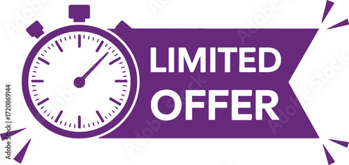 Urgent limited offer with a stopwatch symbol, representing time-sensitive deals and sales.