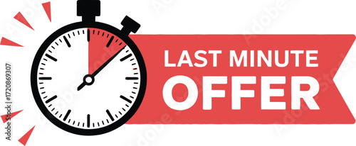 Urgent sale announcement with a stopwatch and red banner