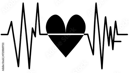 Vector art of black heart symbol integrated into a cardiogram or heartbeat line