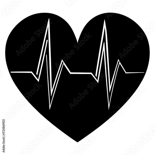 Vector art of black heart with a cardiogram line inside