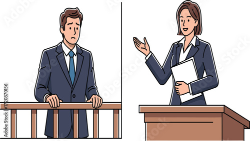 Lawyer presenting legal case in courtroom with witness testimony, courtroom trial, legal defense, professional attorney, justice system, legal proceeding