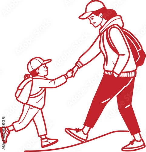 Parent and child responsibility outline icon vector on transparent.