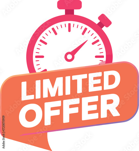 Urgent limited offer notification with a stopwatch symbol for time sensitive promotions