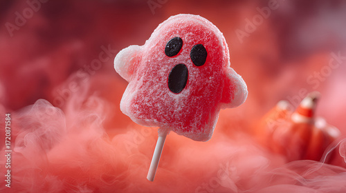  Spooky Halloween Candy Treat, Ghostly Sweet on Misty Background, Festive Sugar Ghost for Trick or Treat