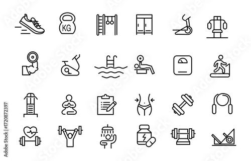 set of icons for fitness and workout weight loss