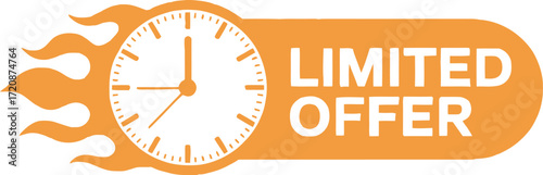 Urgent limited offer with a clock and flames, signaling a time-sensitive sale or promotion.