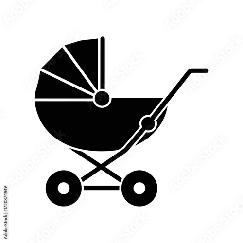 Classic baby stroller silhouette simple icon for parenthood and newborn transport