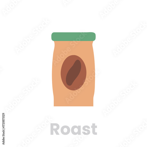 Illustration of a bag of coffee beans, showcasing the roast level and quality of the coffee, perfect for coffee shops and cafes