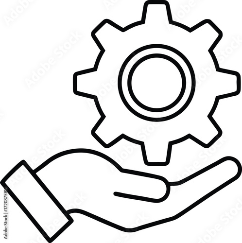 reliable hand holding gear outline icon.