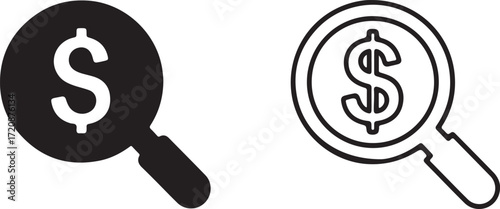 Illustration of magnifying glass with dollar sign icon, representing financial search