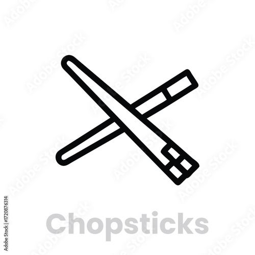Chopsticks icon vector editable stroke outline sign of the asian eating utensil symbol of japanese, chinese, korean cuisine