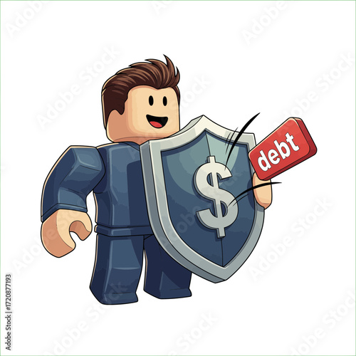 Financial Protection A Businessman Shielding from Debt, Representing Economic Security Concept
